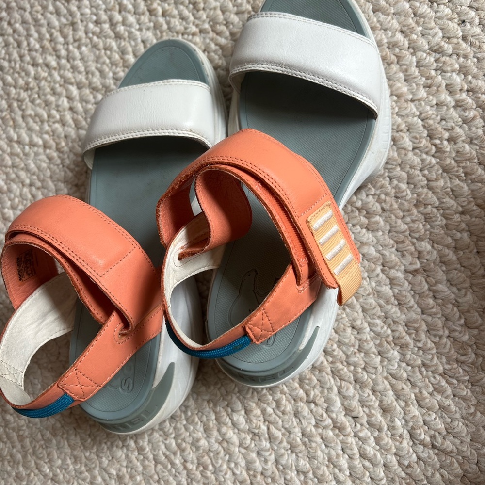 Sorel Orange and White Slide Sandals